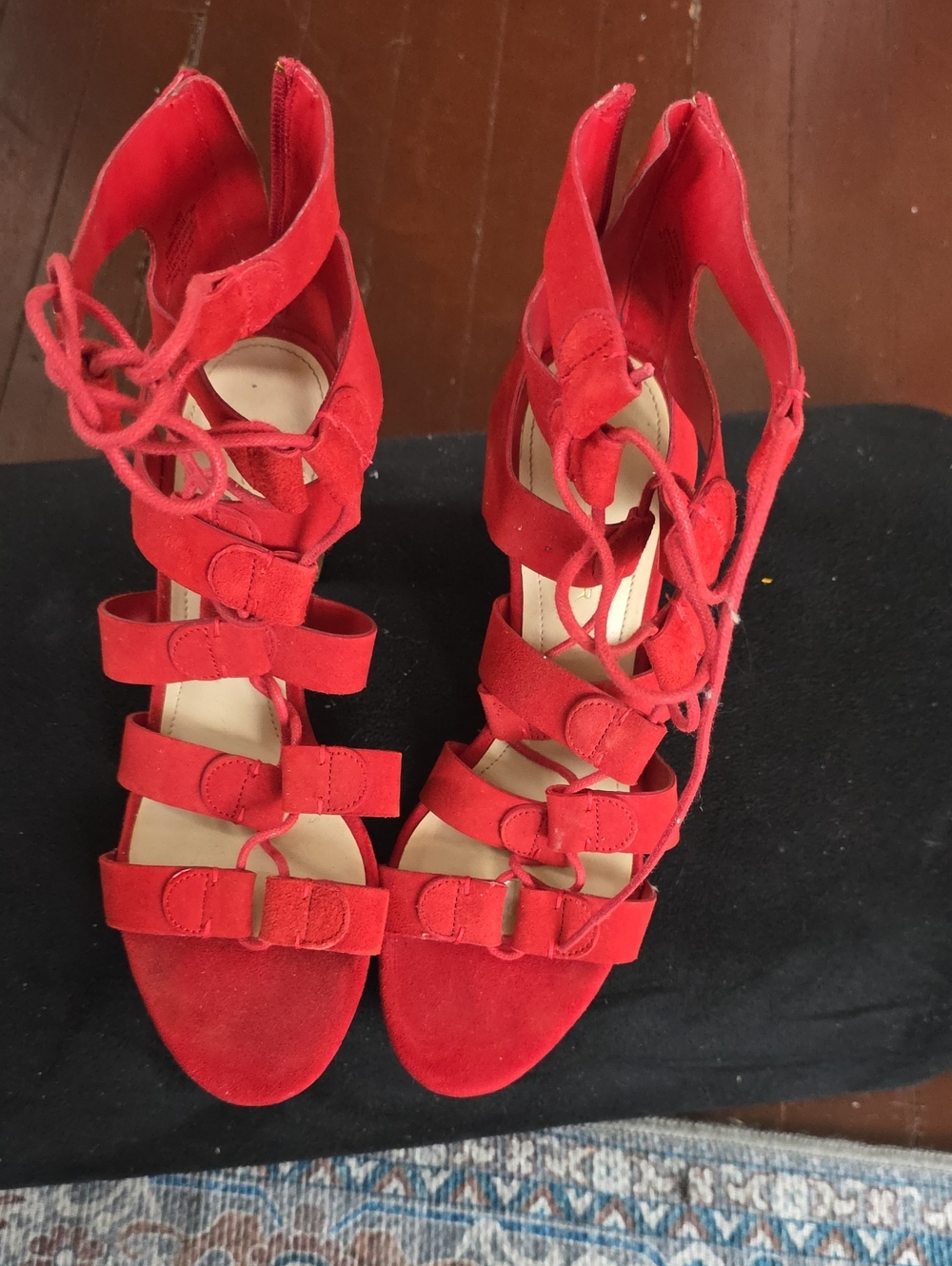Red Suede Lace-Up Gladiator Sandals - Women